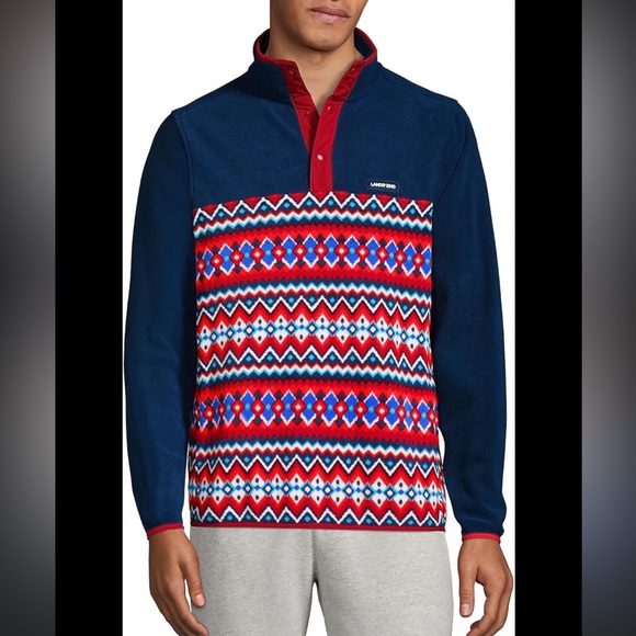 Lands' End Men's Snap-T Aztec Fleece Pullover Sweater Gorpcore Men's 2X - Picture 1 of 16